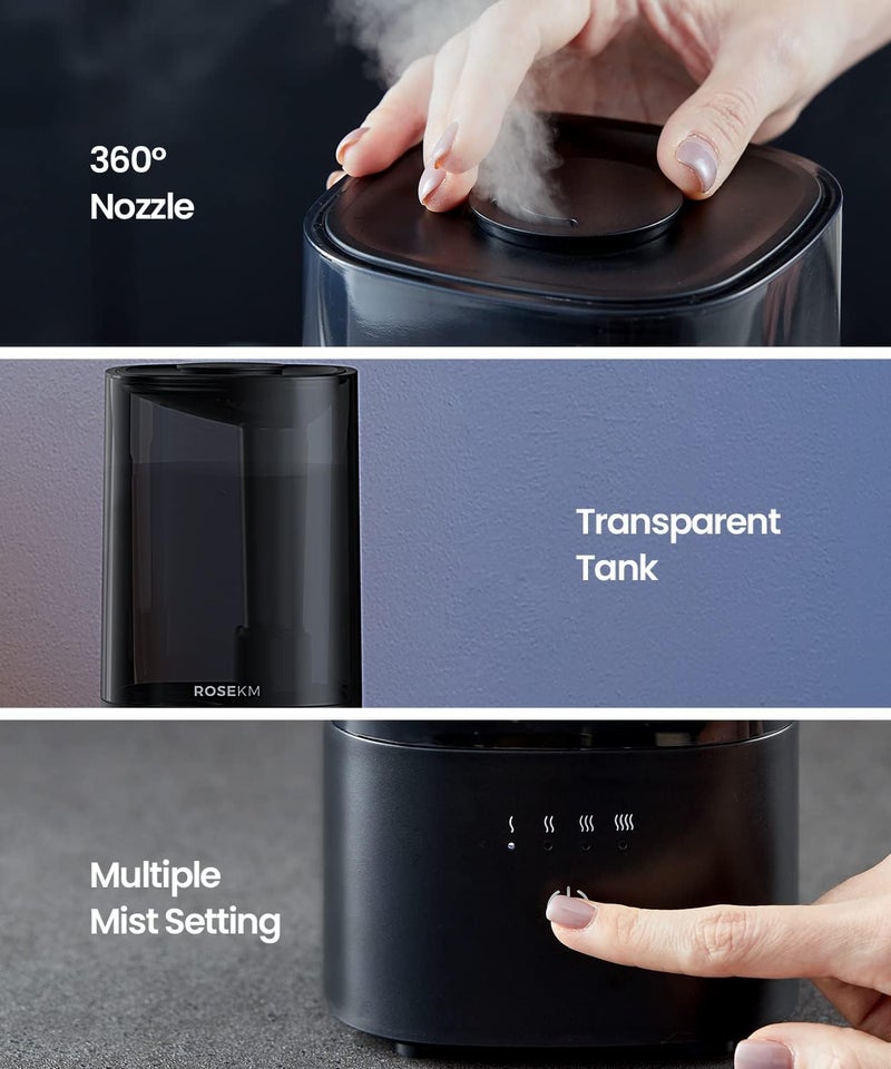 Rosekm Humidifiers for Bedroom (1.1L), Small Cool Mist Humidifier for Home Plant and Baby Nursery, Quiet Ultrasonic Humidifier with 360° Nozzle, Auto Shut-Off, Filterless, Black - Image 5